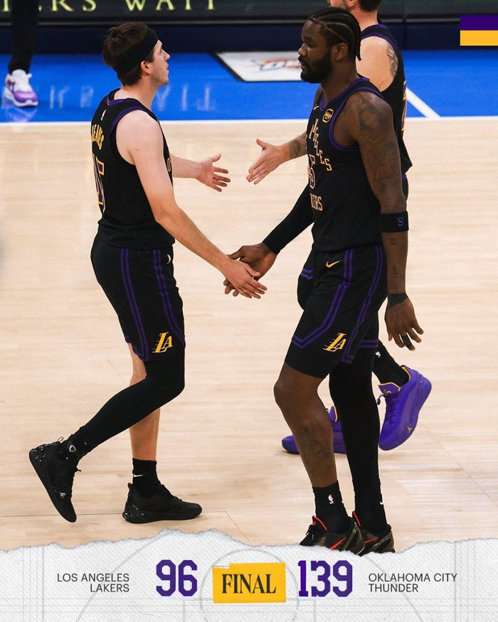 湖人惨遭雷霆43分狂屠 詹姆斯正负值生涯第二低